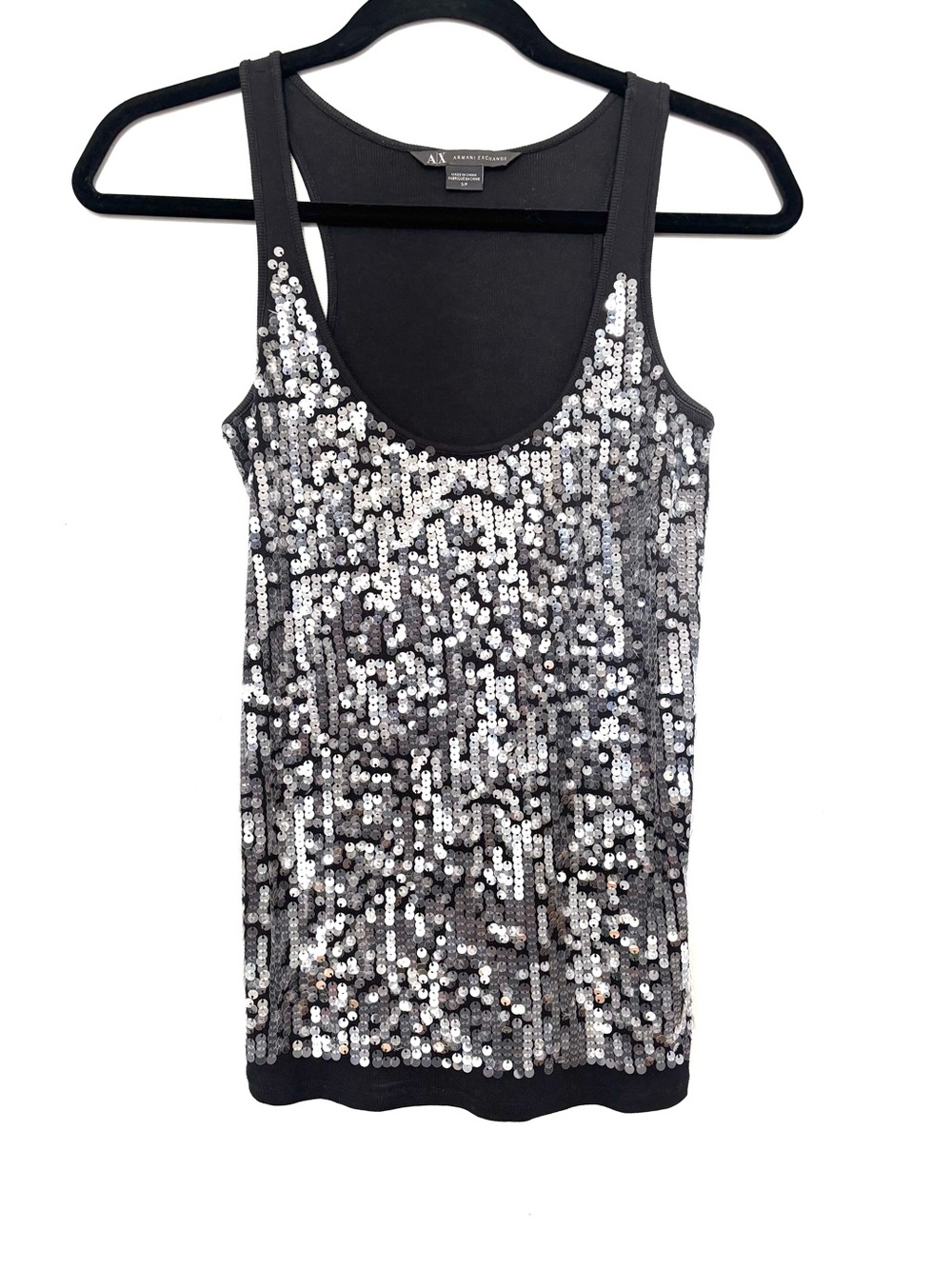 Armani Exchange Vintage Y2K Black Tank with Silvery Sequin Front